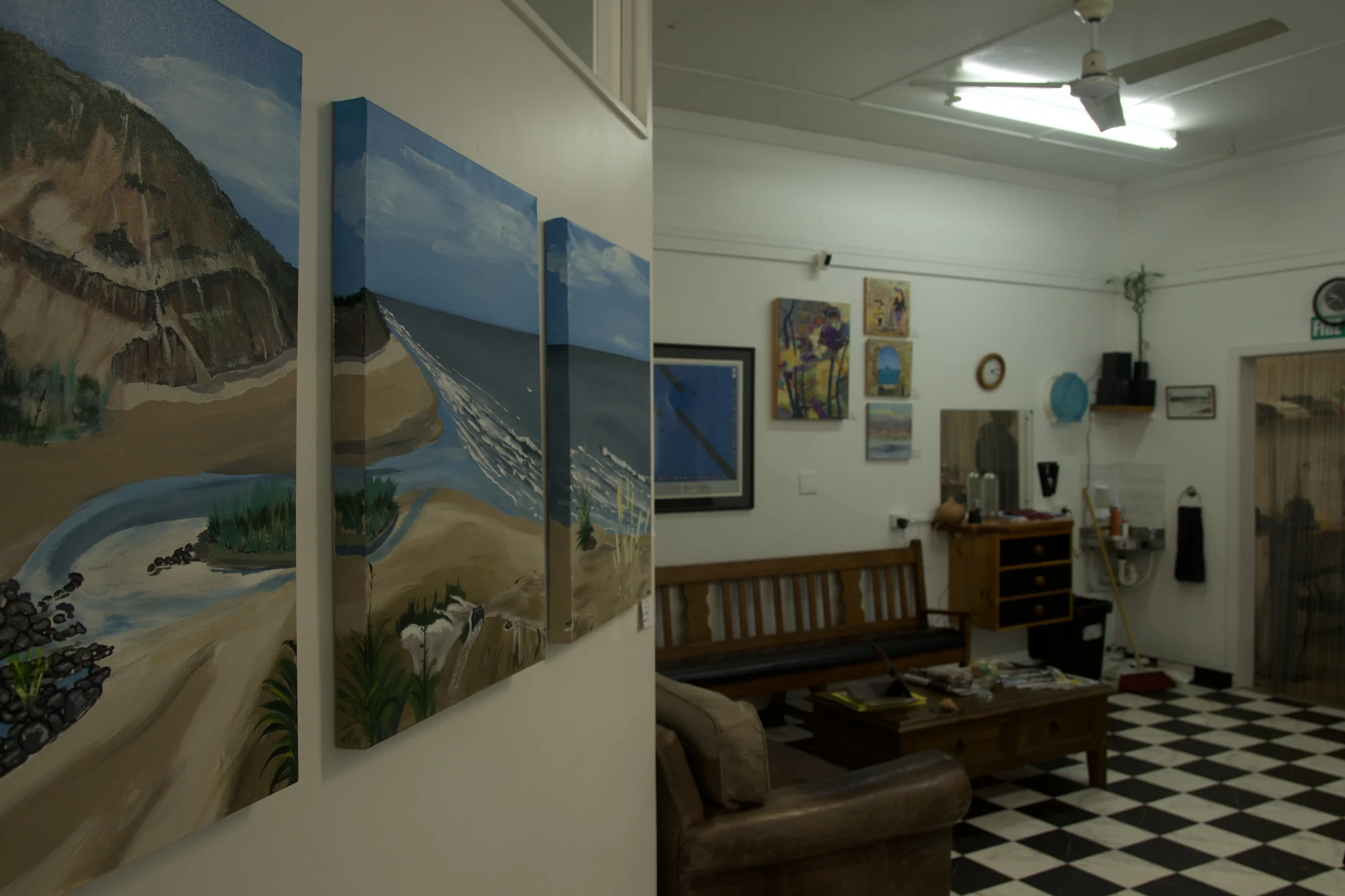 Inside Bay Barbers, hallway view